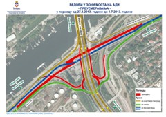  ИЗМЕНЕ У РЕЖИМУ САОБРАЋАЈА ЗБОГ РАДОВА У ЗОНИ „МОСТА НА АДИ“ ОД СУБОТЕ 27.04.2013. ДО 01.07.2013.