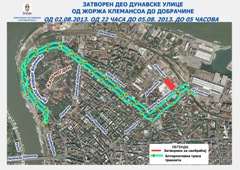ЗА САОБРАЋАЈ ЗАТВОРЕН ДЕО ДУНАВСКЕ УЛИЦЕ ОД ЖОРЖА КЛЕМАНСОА ДО ДОБРАЧИНЕ