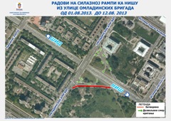 ЗА САОБРАЋАЈ ЗАТВОРЕНА РАМПА ЗА СИЛАЗАК НА АУТОПУТ ИЗ УЛИЦЕ ОМЛАДИНСКИХ БРИГАДА У СМЕРУ КА НИШУ