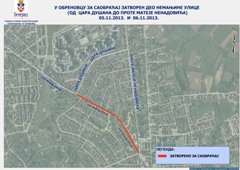 ЗА САОБРАЋАЈ ЗАТВОРЕН ДЕО НЕМАЊИНЕ  УЛИЦЕ У ОБРЕНОВЦУ