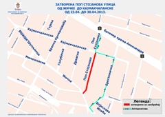 ЗА САОБРАЋАЈ ЗАТВОРЕН ДЕО ПОП СТОЈАНОВЕ УЛИЦЕ ОД ЖИЧКЕ ДО КАЈМАКЧАЛАНСКЕ од 23.04.2013. до 30.04.2013.