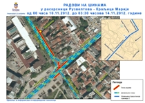 Измена режима саобраћаја због радова на трамвајским шинама у зони раскрснице Рузвелтова- Краљице Марије од суботе 10. 11. од  00:00 часова до среде 14.11. до 03:30 часова