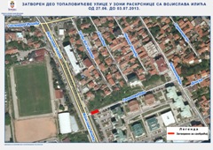 ЗА САОБРАЋАЈ ЗАТВОРЕН ДЕО ТОПAЛОВИЋЕВЕ УЛИЦЕ У ЗОНИ РАСКРСНИЦЕ СА ВОЈИСЛАВА ИЛИЋА