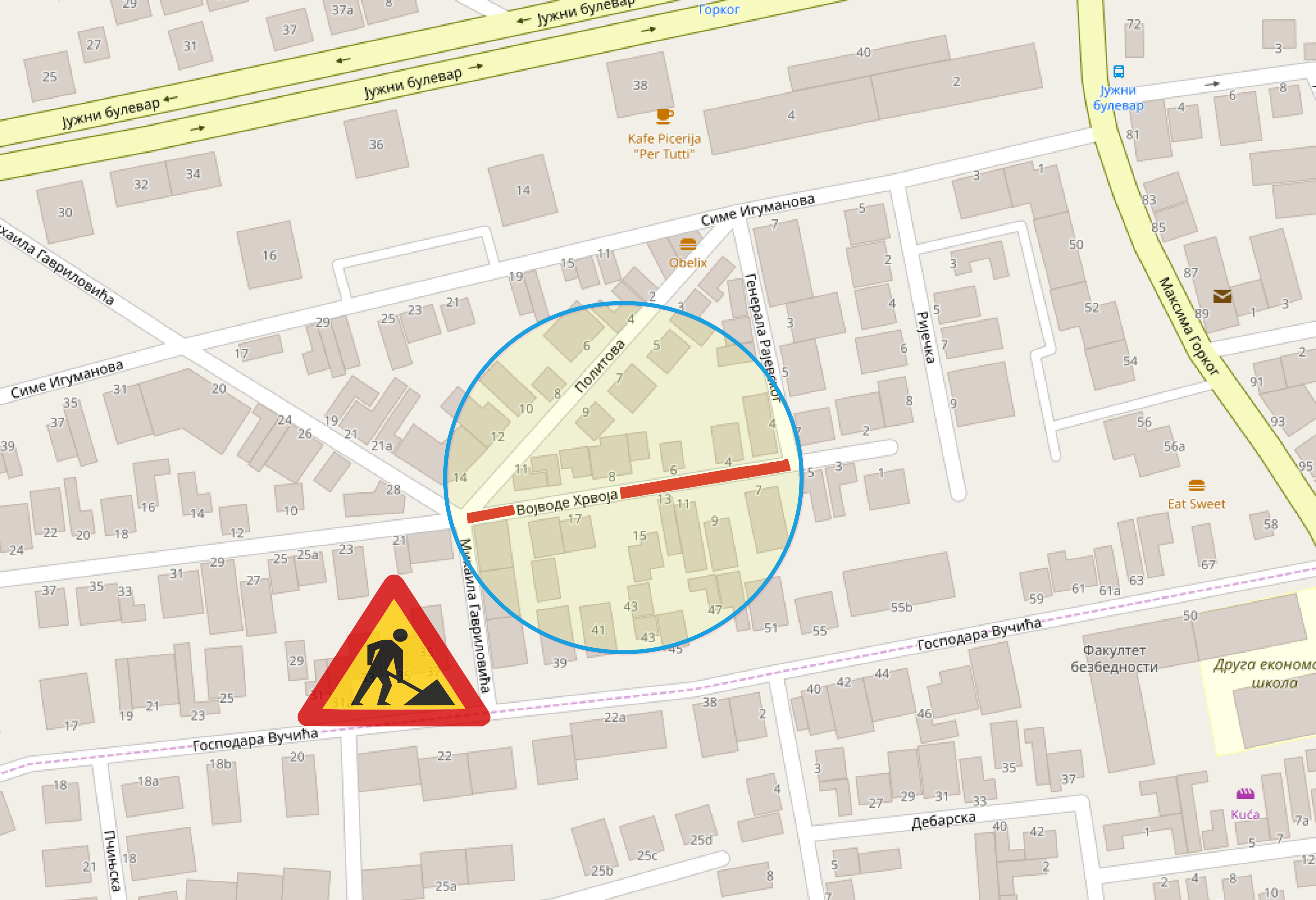                                                      Радови у улици Војводе Хрвоја између улица Политове и Генерала Рајевског
                                                     