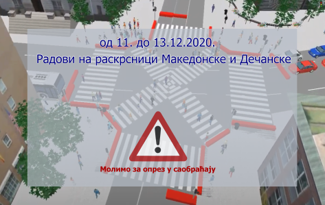 Наставак радова на изградњи Система за адаптибилно управљање и увођење прве ексклузивне пешачке фазе на раскрсници Македонске и Дечанске улице у Београду