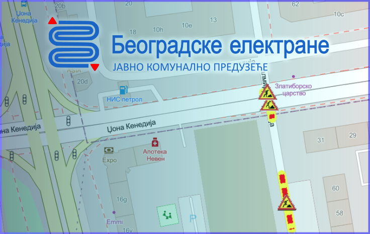                                                      Радови на углу улица Џона Кенедија и Палмира Тољатија
                                                     