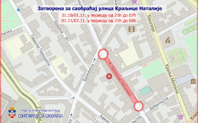                                                      Затворена за саобраћај улица Краљице Наталије
                                                     